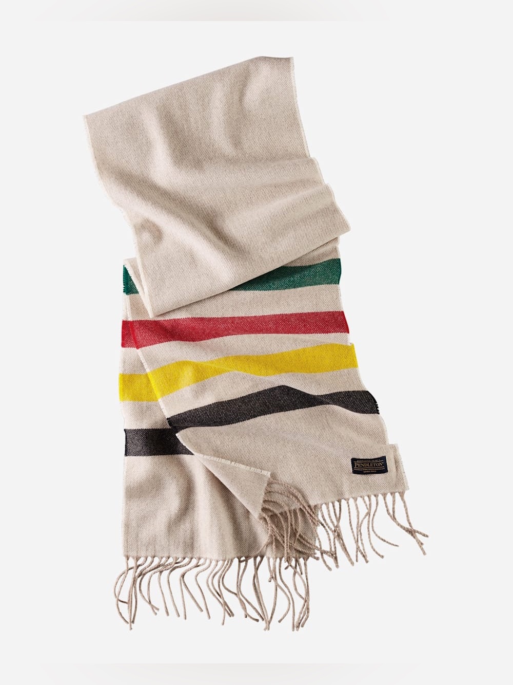 Pendleton Glacier Stripe Merino Wool Scarf Fringed Cream Winter Muffler Unisex